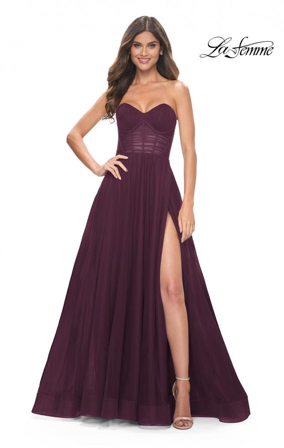 Picture of: Strapless Sweetheart A-Line Corset Prom Dress in Dark Berry, Style: 31971, Detail Picture 1