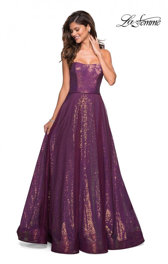 Picture of: A Line Fully sequin Strapless Prom Gown in Burgundy, Style: 27296, Detail Picture 2