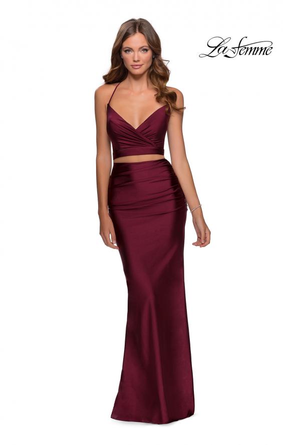 Picture of: Two Piece Prom Dress with Lace Up Back in Burgundy, Style: 28473, Detail Picture 2