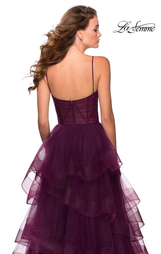 Picture of: Tiered Tulle Ball Gown with Sheer Bodice in Burgundy, Style: 28641, Detail Picture 2