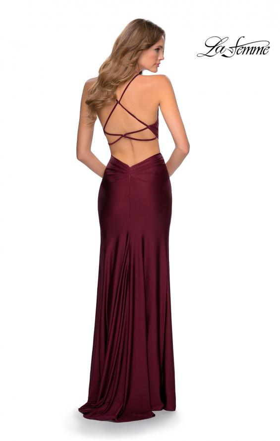 Picture of: Ruched Criss Cross Long Jersey Prom Dress in Burgundy, Style: 28834, Detail Picture 2