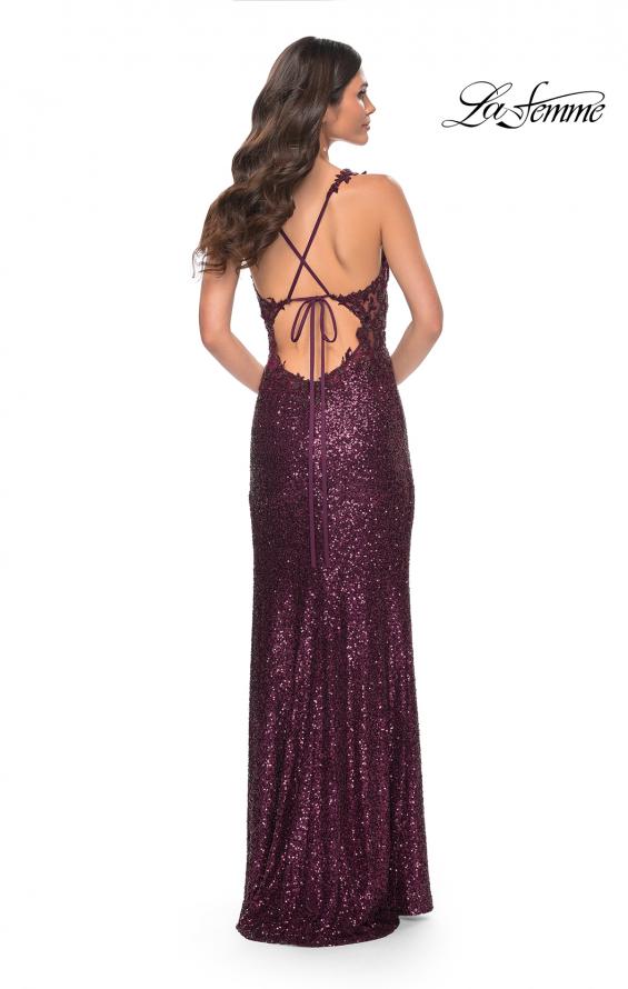 Picture of: Sequin Prom Dress with Lace Detail Illusion Bodice in Purple, Style: 31657, Detail Picture 2