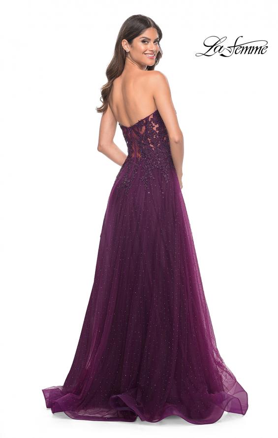 Picture of: Rhinestone Tulle A-Line Gown with Lace Bodice in Jewel Tones in Dark Berry, Style: 32253, Detail Picture 2