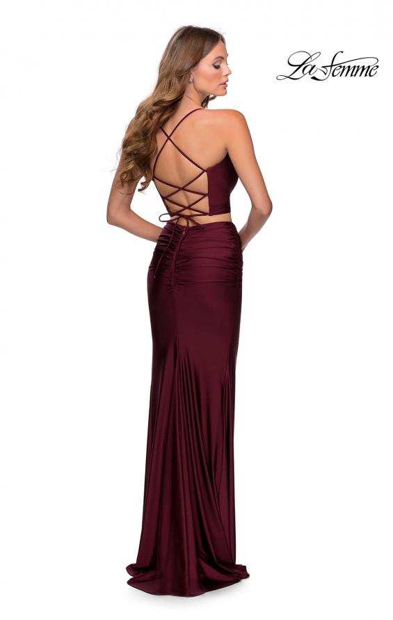 Picture of: Two Piece Prom Dress with Lace Up Back in Burgundy, Style: 28473, Detail Picture 3