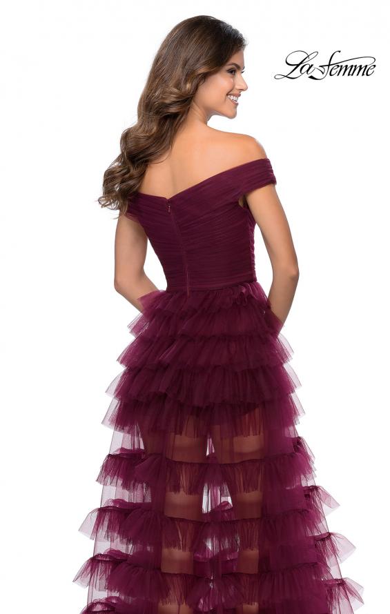 Picture of: Sheer Layered Tulle Off the Shoulder Prom Gown in Burgundy, Style: 28804, Detail Picture 3