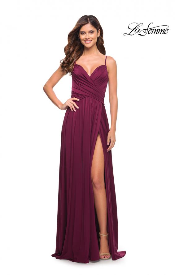 Picture of: Elegant Criss-Cross Ruched Bodice Jersey Dress in Dark Berry, Style: 30571, Detail Picture 3