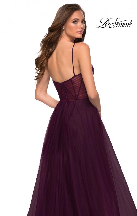 Picture of: A Line Tulle Prom Dress with Sheer Bodice in Dark Berry, Style 29076, Detail Picture 4