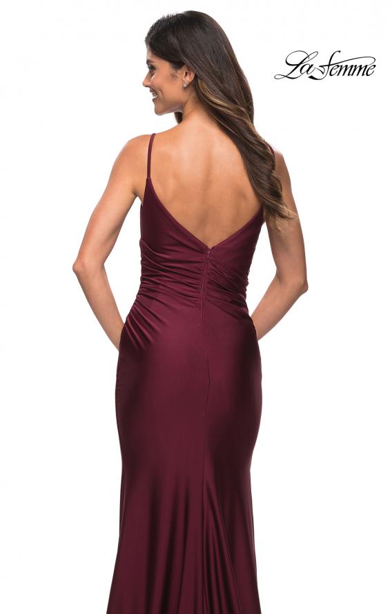 Picture of: Diagonal Ruched Jersey Gown with V Neckline in Dark Berry, Detail Picture 4