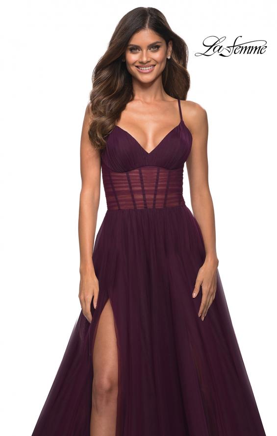 Picture of: Tulle A-line Prom Dress with Corset Sheer Bodice in Dark Berry, Detail Picture 4