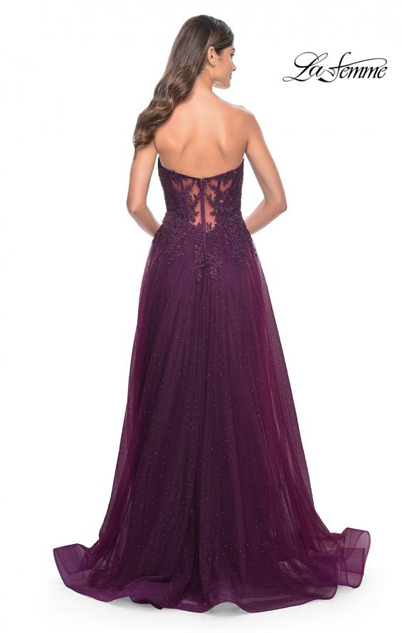 Picture of: Rhinestone Tulle A-Line Gown with Lace Bodice in Jewel Tones in Dark Berry, Style: 32253, Detail Picture 4