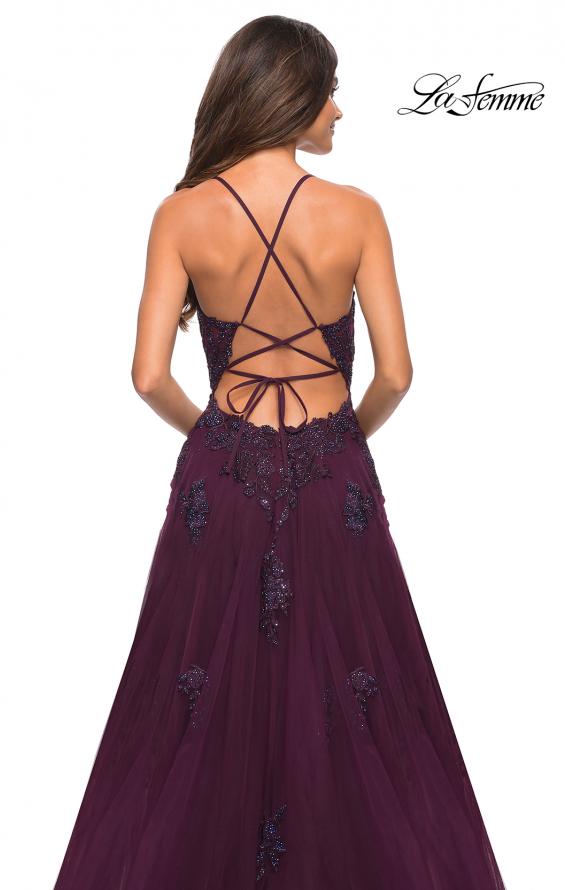 Picture of: Tulle A-line Dress with Jeweled Lace Appliques in Dark Berry, Detail Picture 5