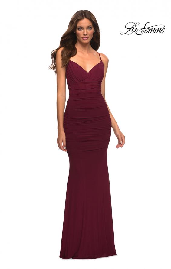 Picture of: Long Jersey Dress with Sheer Corset Bodice in Purple, Style: 30402, Detail Picture 6