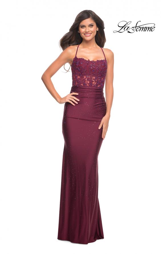 Picture of: Gorgeous Lace and Jersey Jewel Tone Prom Dress in Purple, Style: 30728, Detail Picture 6