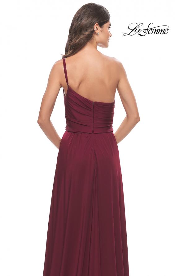 Picture of: Chic One Shoulder Long Jersey Gown with Defined Waist in Dark Berry, Style: 31170, Detail Picture 6