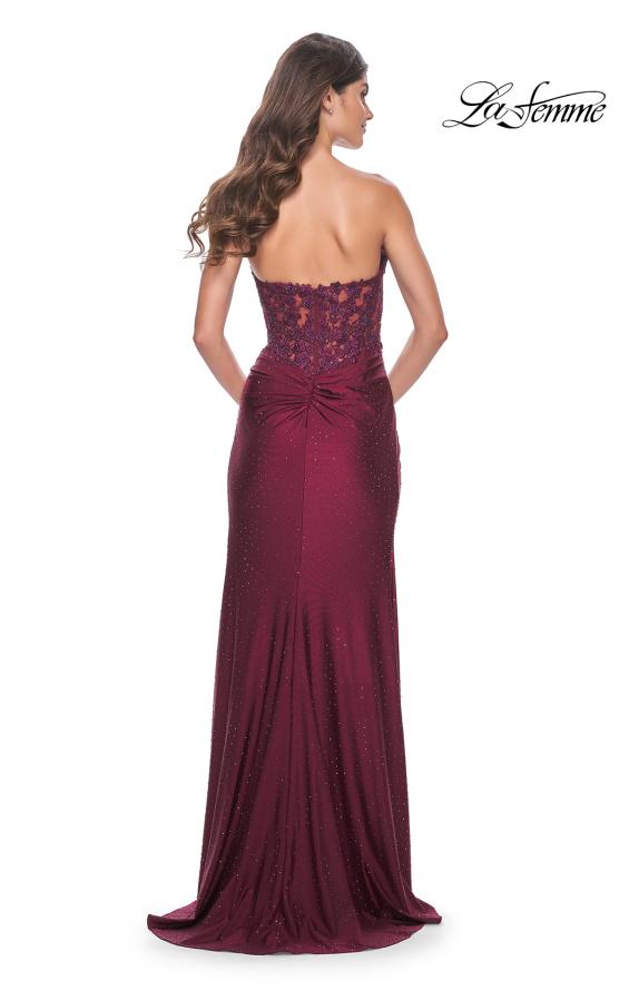Picture of: Sheer Lace Applique Bodice Dress with Jersey Skirt in Dark Berry, Style: 32301, Detail Picture 6