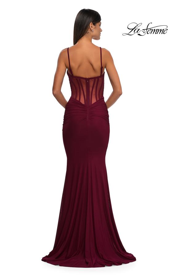 Picture of: Ruched Corset Top Prom Dress with Deep V in Dark Berry, Style: 32642, Detail Picture 6