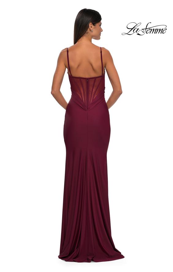 Picture of: Stretch Jersey Prom Dress with Ruched Waist and V Neckline in Dark Berry, Style: 32938, Detail Picture 6