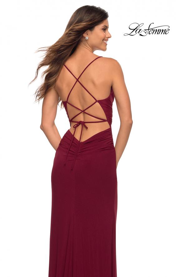 Picture of: Chic Long Net Jersey Dress with Lace Up Back in Purple, Style: 30418, Detail Picture 7