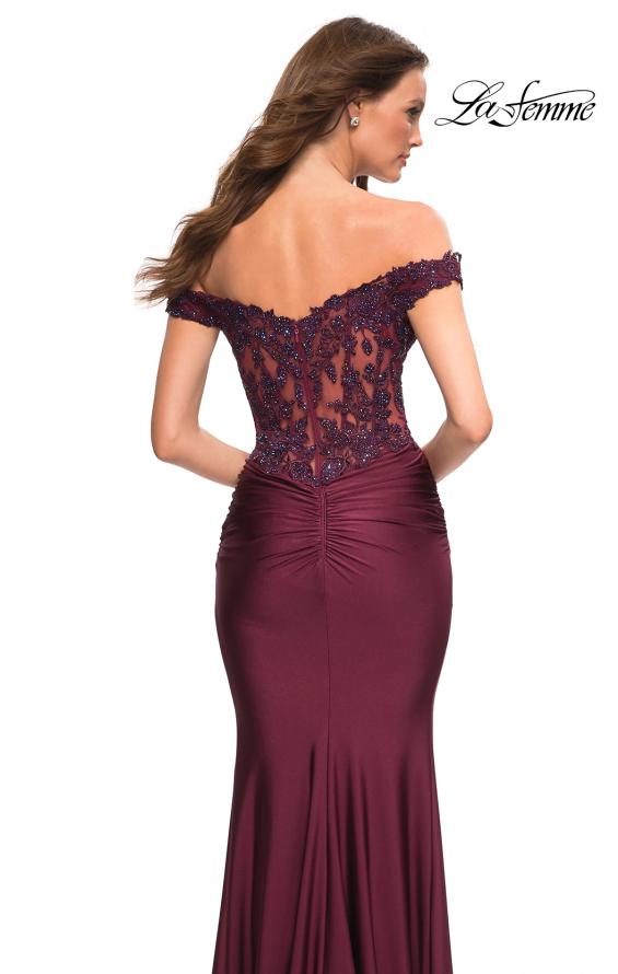 Picture of: Illusion Lace Top with Jersey Long Gown in Dark Berry, Detail Picture 7