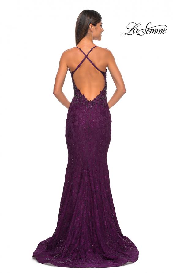 Picture of: Exquisite Mermaid Lace Gown with Beaded Sheer Bodice in Dark Berry, Style: 31265, Detail Picture 7