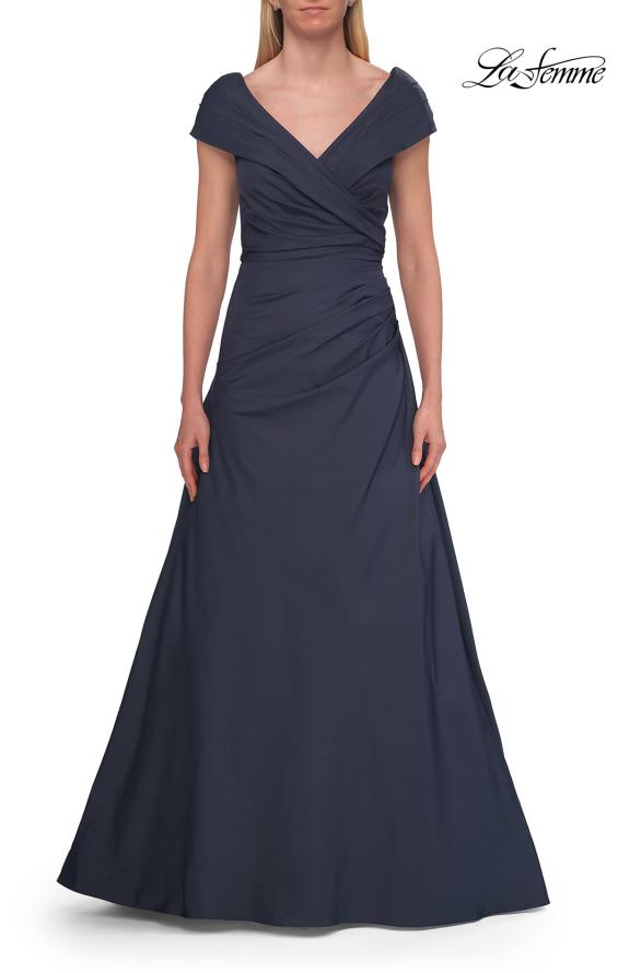 Picture of: Off-the-Shoulder Stretch Taffeta A-Line Gown in Dark Blue, Style: 33446, Detail Picture 15