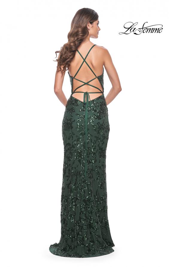 Picture of: Print Sequin Long Prom Dress with Lace Up Back in Dark Emerald, Style: 31933, Detail Picture 7