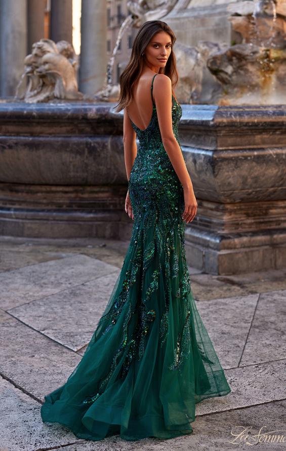 Picture of: Mermaid Sequin and Beaded Embellished Prom Dress in Dark Emerald, Style: 32049, Back Picture