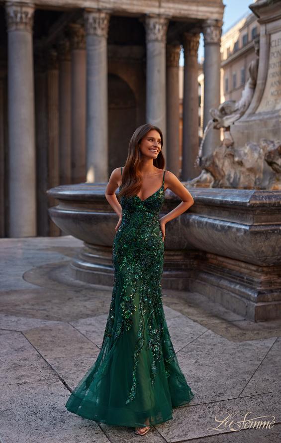 Picture of: Mermaid Sequin and Beaded Embellished Prom Dress in Dark Emerald, Style: 32049, Detail Picture 3