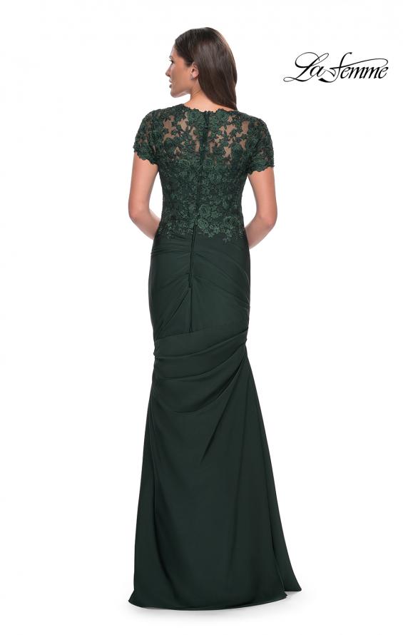 Picture of: Satin Evening Dress with Lace and Scoop Neckline in Dark Emerald, Style: 27989, Detail Picture 8