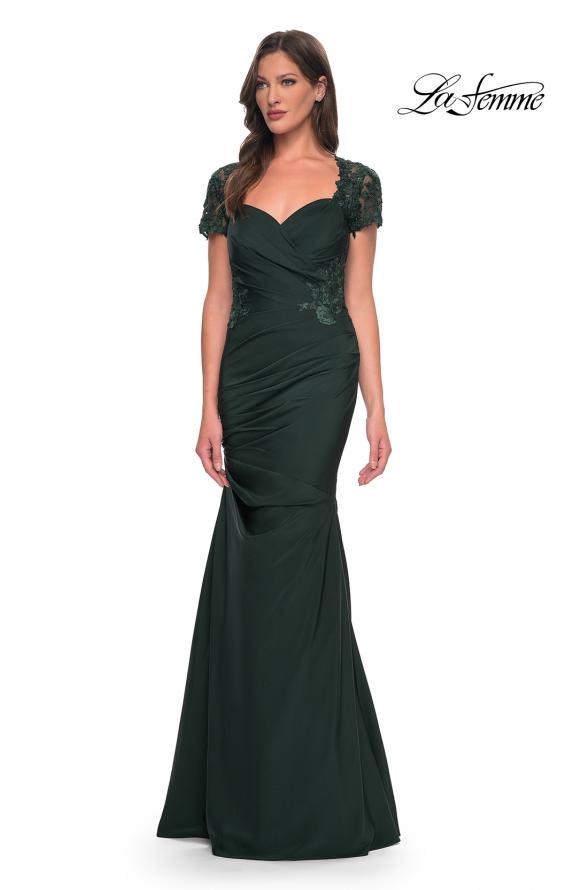 Picture of: Satin Evening Dress with Lace and Scoop Neckline in Silver, Style: 27989, Detail Picture 9