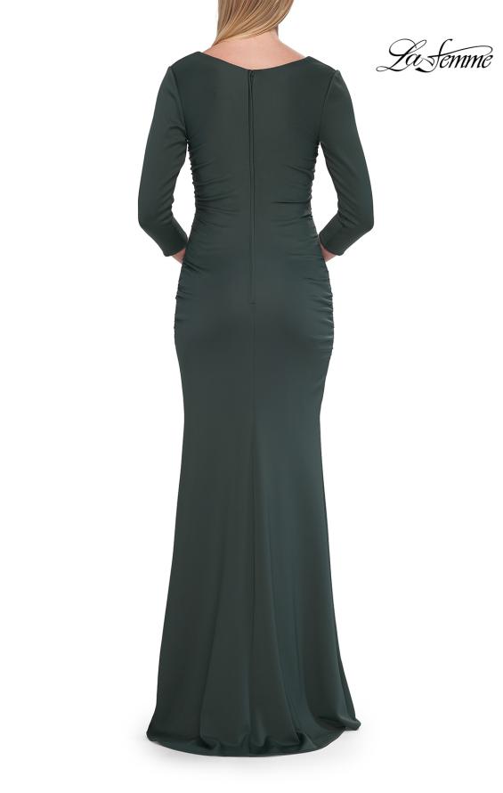 Picture of: Three-Quarter Sleeve Jersey Gown with Ruched Bodice in Dark Emerald, Style: 33540, Detail Picture 9
