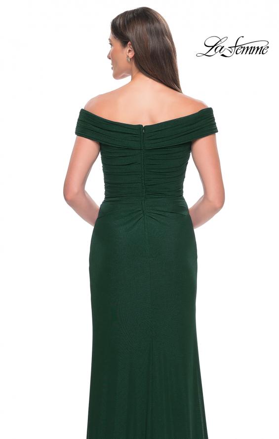 Picture of: Off the Shoulder Jersey Evening Gown with Ruching in Dark Emerald, Style: 31677, Detail Picture 10