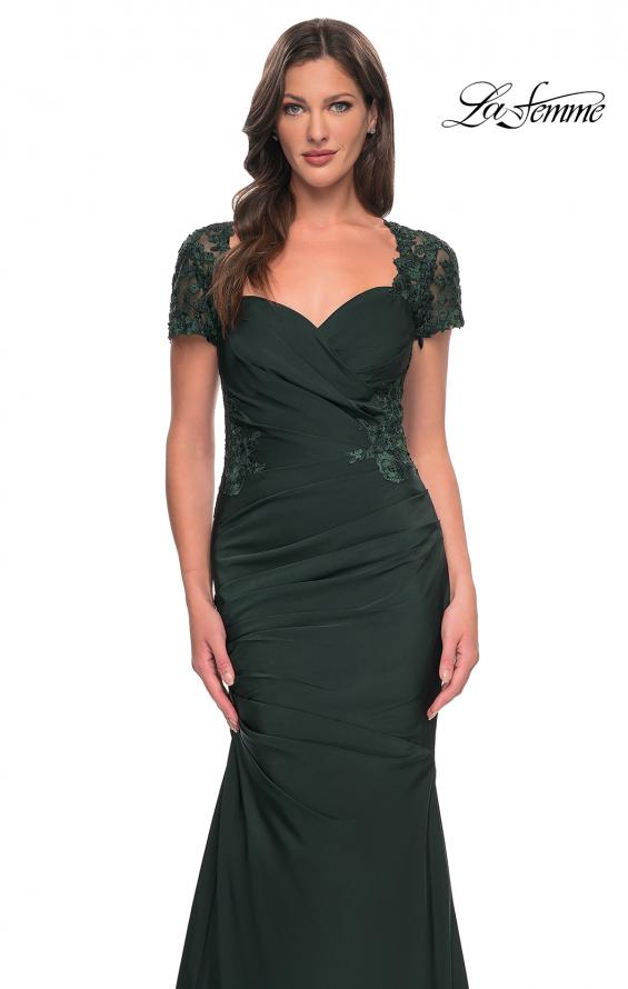 Picture of: Satin Evening Dress with Lace and Scoop Neckline in Dark Emerald, Style: 27989, Detail Picture 13