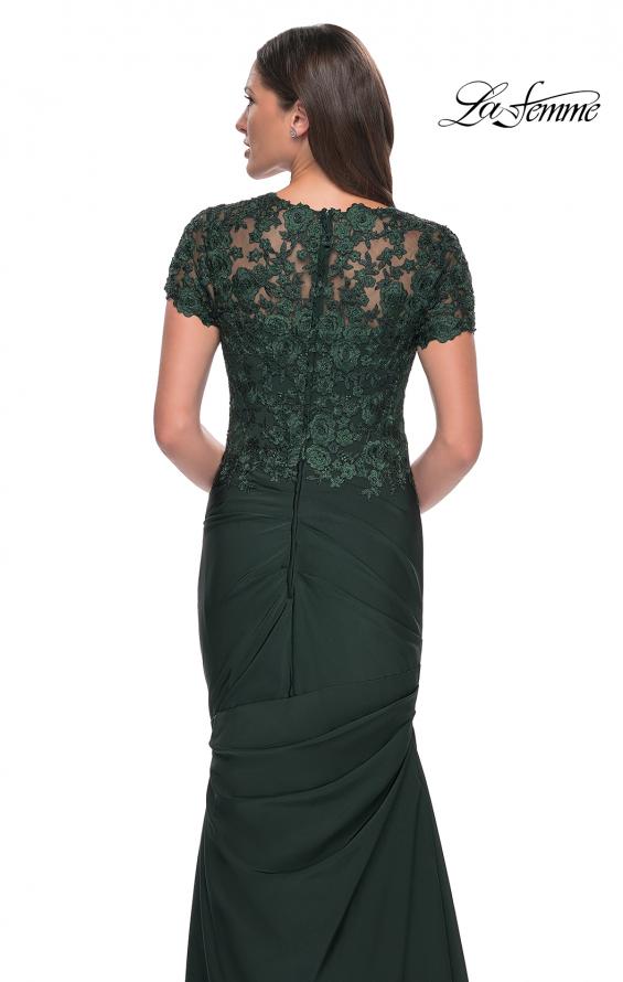 Picture of: Satin Evening Dress with Lace and Scoop Neckline in Dark Emerald, Style: 27989, Detail Picture 14