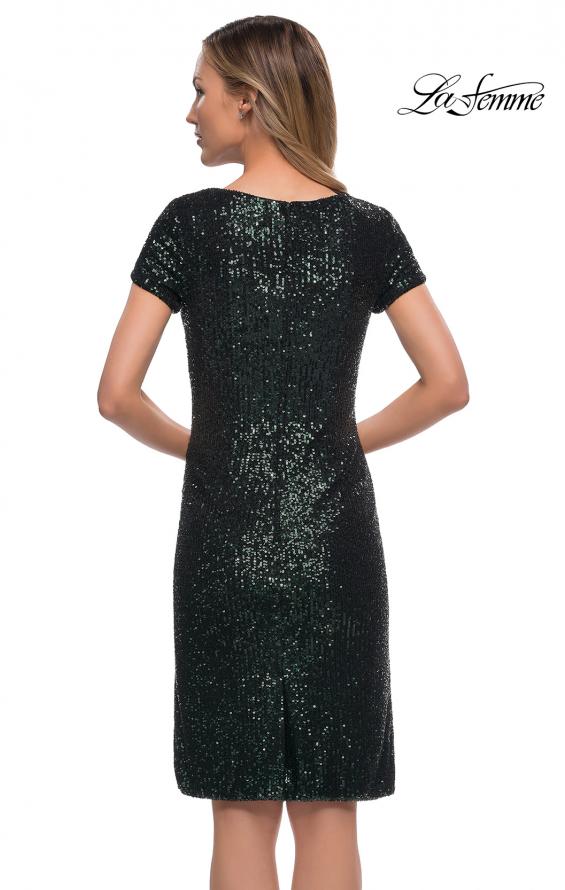 Picture of: Knee Length Sequin Dress with Short Sleeves in Dark Emerald, Back Picture