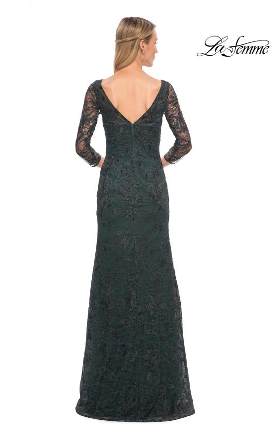 Picture of: Long Fitted Lace Gown with High Neckline and Sleeves in Green, Style: 30317, Back Picture