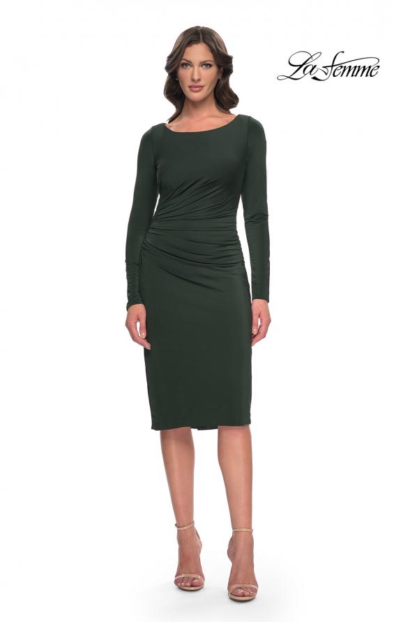Picture of: Short Simple Jersey Dress with Flattering Ruching in Dark Emerald, Style: 31015, Detail Picture 1