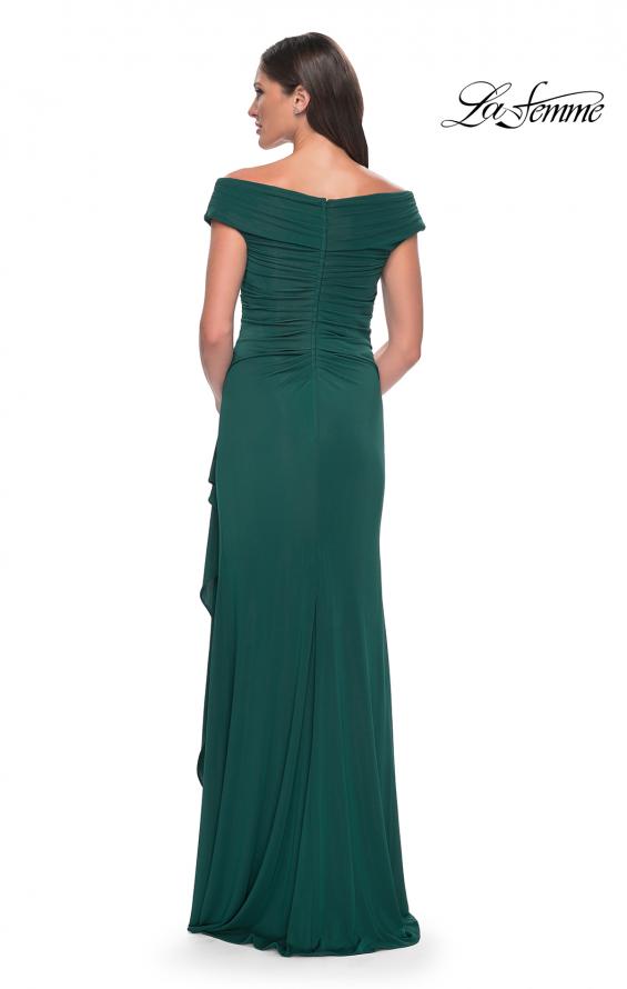 Picture of: Long Luxurious Jersey Off the Shoulder Evening Gown in Gunmetal, Style: 30040, Detail Picture 2