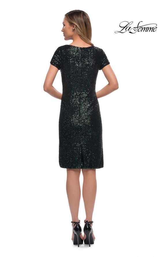 Picture of: Knee Length Sequin Dress with Short Sleeves in Dark Emerald, Detail Picture 3