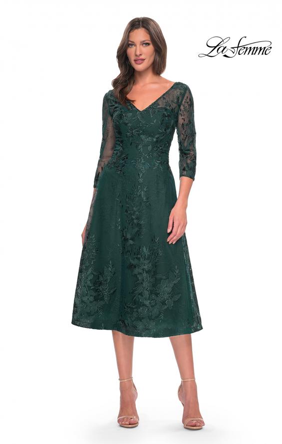 Picture of: Stylish Tea Length Mother of the Bride Dress with Sleeves in Dark Emerald, Style: 30016, Detail Picture 4