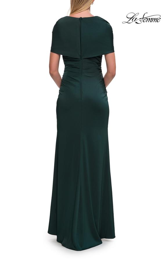 Green Picture of: Jersey Gown with Draped Bodice and Short Sleeves in Dark Emerald, Style: 33157, Detail Picture 4
