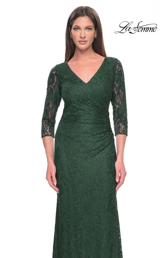 Picture of: Stretch Lace Evening Dress with Ruching in Dark Emerald, Style: 30379, Detail Picture 5