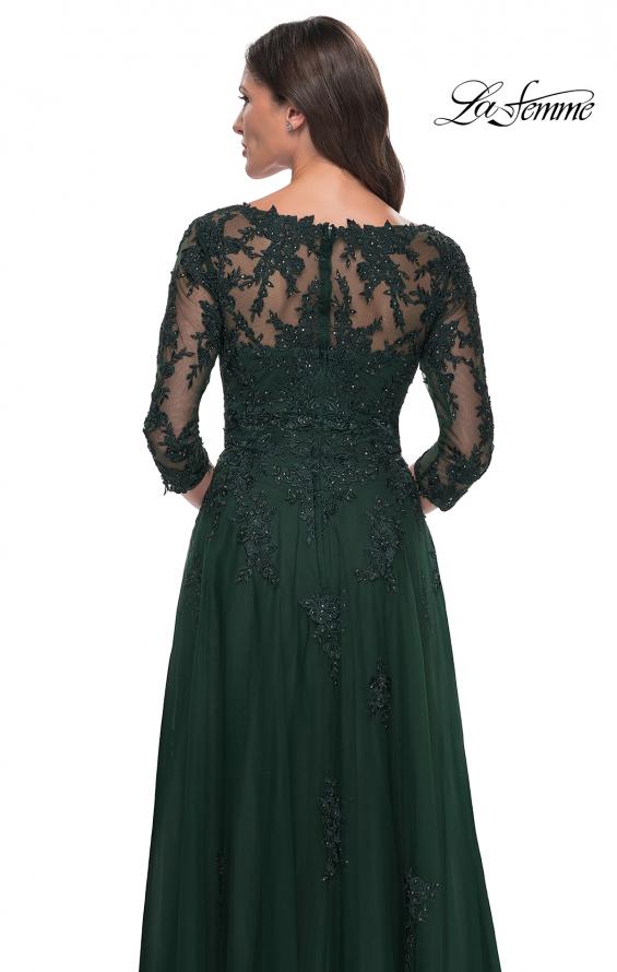 Picture of: Tulle and Lace A-Line Dress with V Neckline in Dark Emerald, Style: 30398, Detail Picture 6