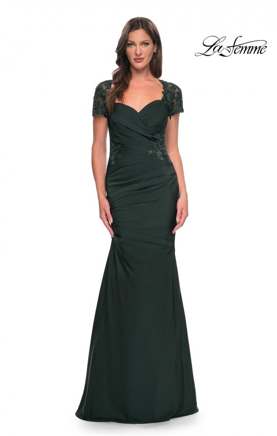 Picture of: Satin Evening Dress with Lace and Scoop Neckline in Dark Emerald, Style: 27989, Detail Picture 7
