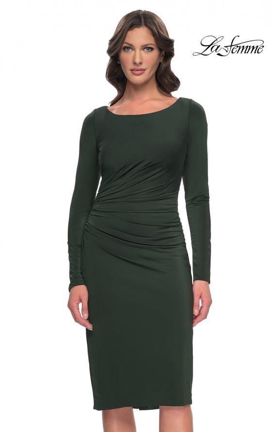 Picture of: Short Simple Jersey Dress with Flattering Ruching in Dark Emerald, Style: 31015, Detail Picture 7