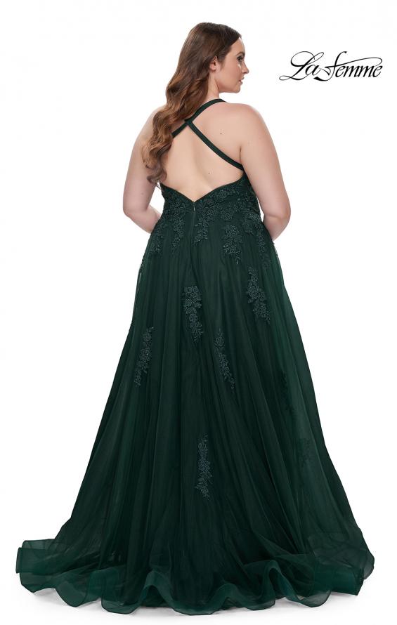 Picture of: Plus Size A-line Tulle Dress with Floral Detailing in Dark Emerald, Style: 29021, Detail Picture 10