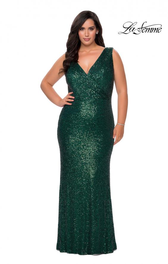 Picture of: Long Sequin Plus Size Prom Gown with V-Neck in Dark Emerald, Style: 28770, Main Picture