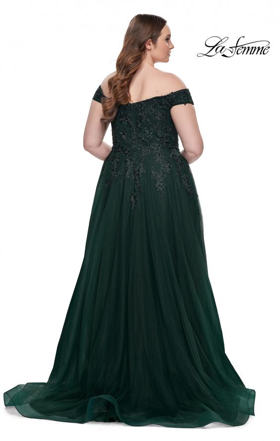 Picture of: Off The Shoulder Tulle Plus Size Gown with Lace in Dark Emerald, Style: 28950, Detail Picture 8