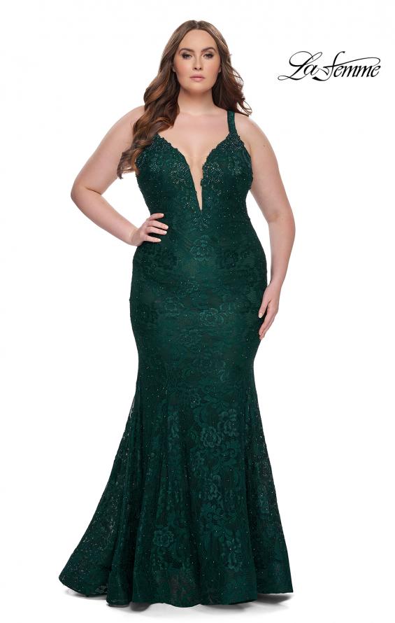 Picture of: Neon Plus SIze Dress with Lace Up Back in Dark Emerald, Style: 29052, Detail Picture 8