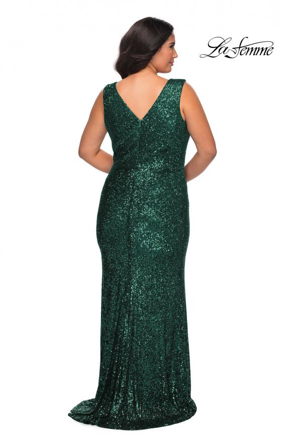 Picture of: Long Sequin Plus Size Prom Gown with V-Neck in Dark Emerald, Style: 28770, Detail Picture 9
